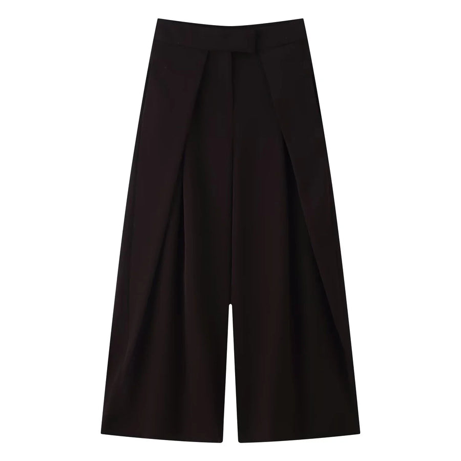 Damen Culottes Weites Bein Plissee Hose Kurz Unifarben