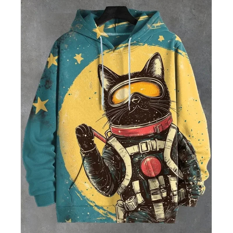 Unisexhoodie met kattenprint en kangoeroezak