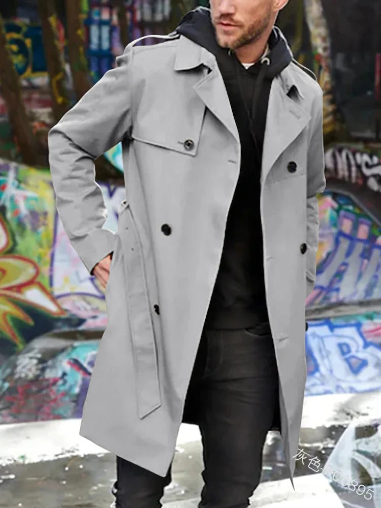 Herren Trenchcoat Zweireihig Klassischer Mantel mit Gürtel
