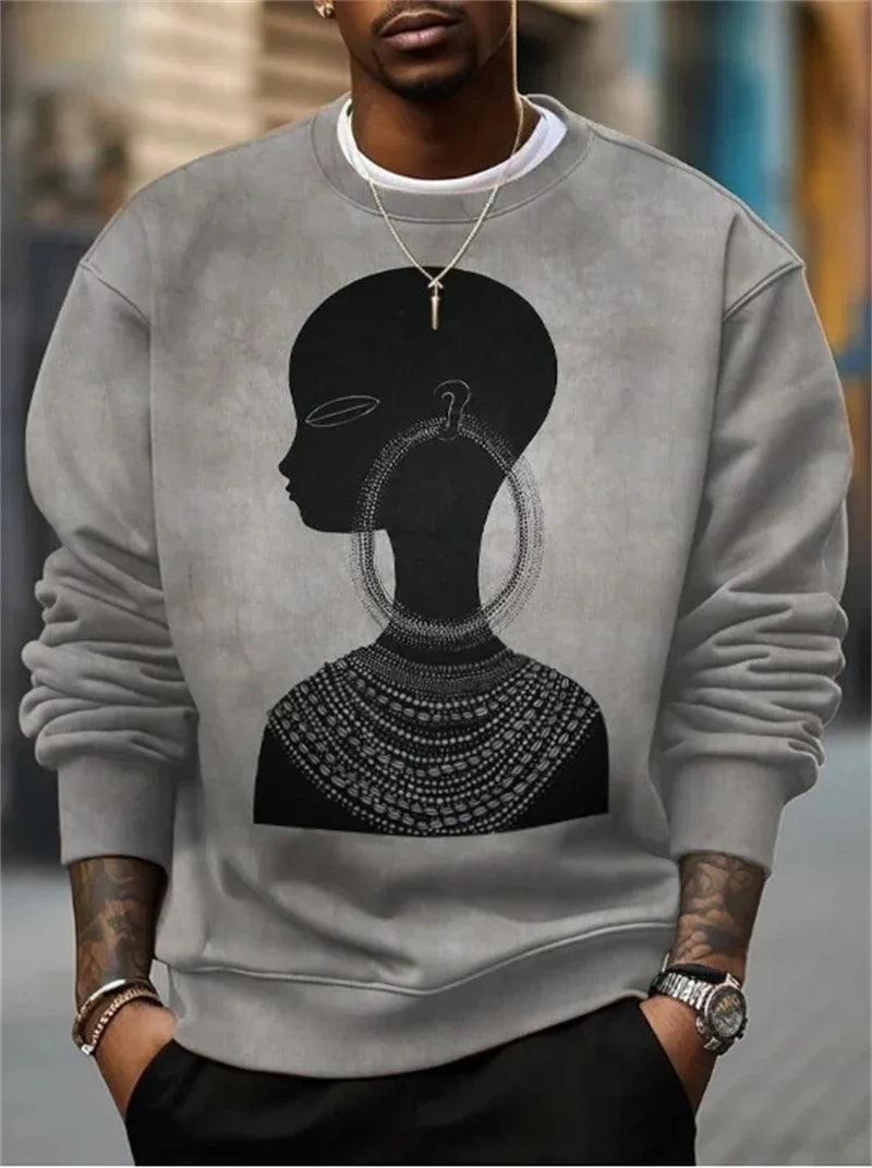 Herentrui met ronde hals, lange mouwen en print met Afrodesign
