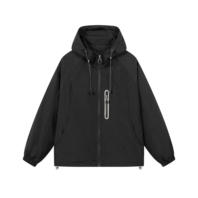 Unisex Leichte Jacke mit Kapuze und Reißverschluss Tasche