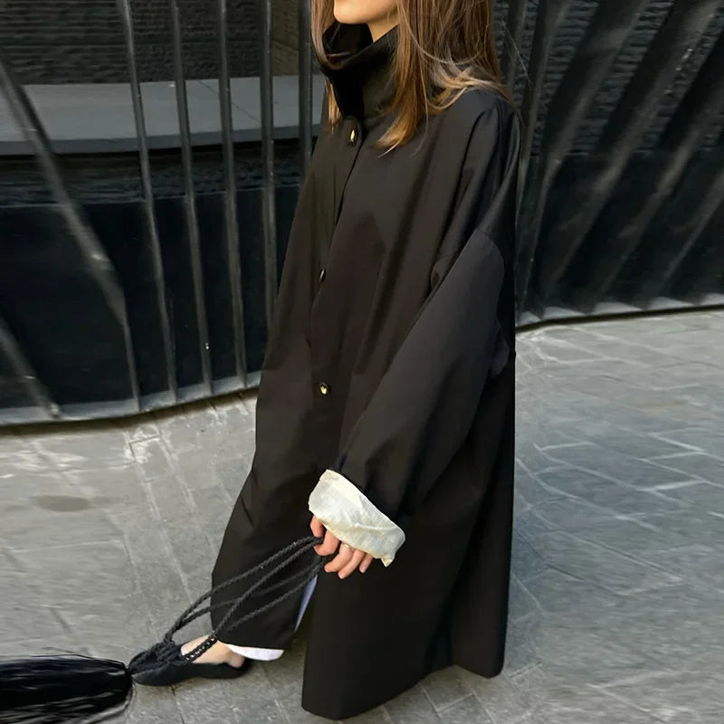 Damen Langer Trenchcoat mit Stehkragen und weitem Schnitt