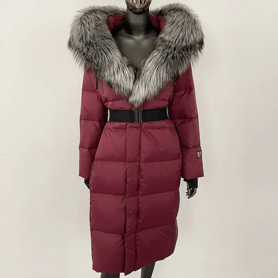 Damen Winter Steppmantel mit Kapuze und Fellkragen Schwarz Grau