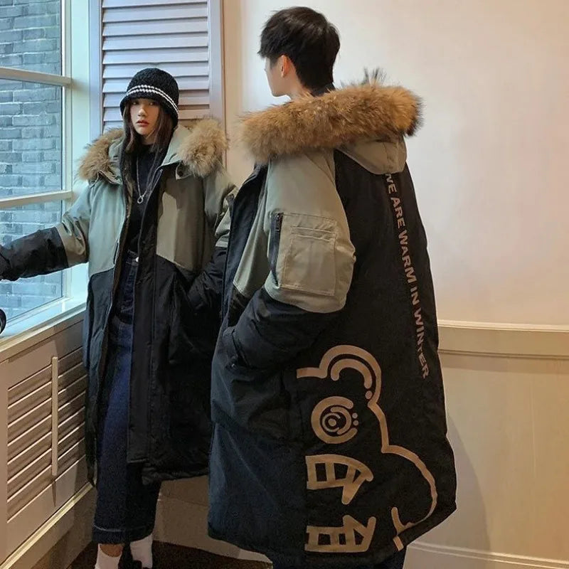 Unisex Winterparka mit Kapuze und Fellimitat-Besatz - Khaki/Beige oder Schwarz/Grau