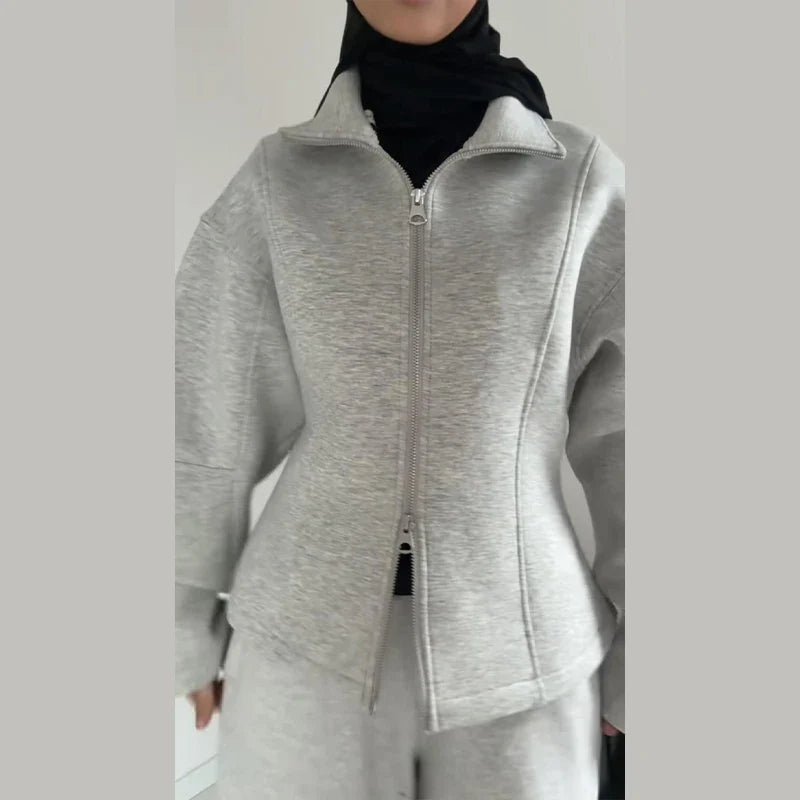 Damen Jacke mit Reißverschluss, Stehkragen und figurbetontem Schnitt