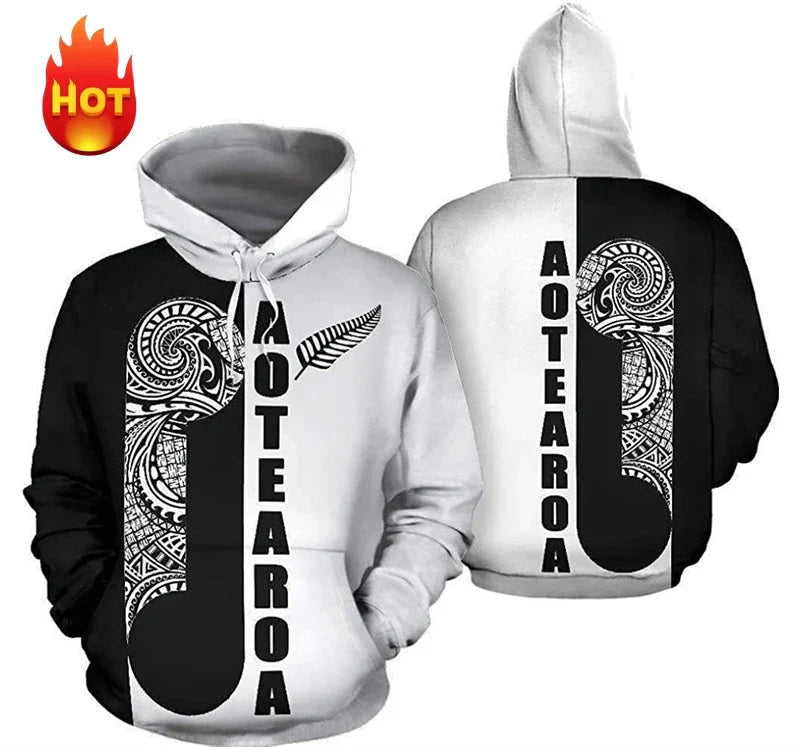 Unisex hoodie met capuchon en tribaal patroon in blauw/zwart