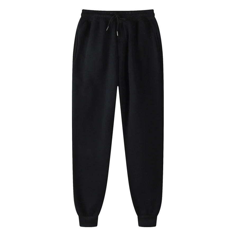 Uniseks joggingbroek van fleece, warm voor de winter, met boorden, zijzakken en trekkoord, zwart grijs wit