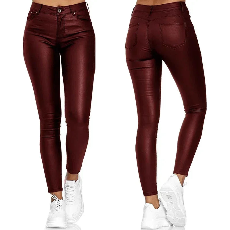 Skinnybroek voor dames in lederlook, zwart, slim fit