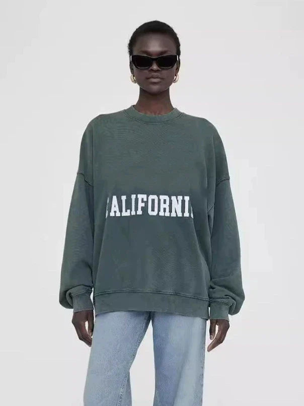 Grijs oversized damessweatshirt met ronde hals en logo-applicatie