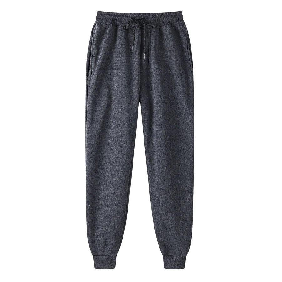 Uniseks joggingbroek van fleece, warm voor de winter, met boorden, zijzakken en trekkoord, zwart grijs wit