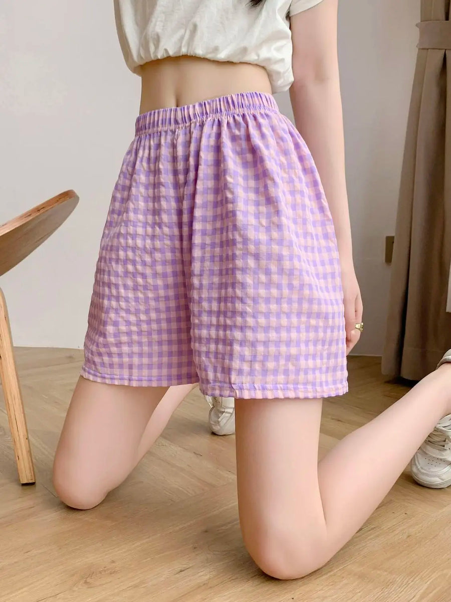 Damen karierte Shorts luftig mit Gummibund