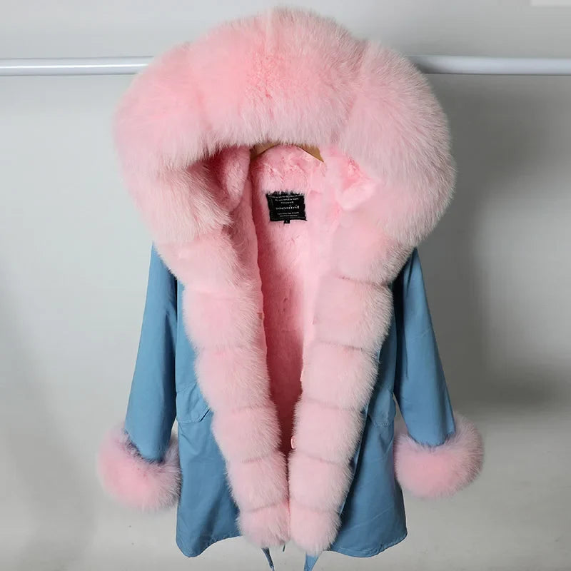 Damen Winterparka mit Kapuze und Plüschfutter, Lange Winterjacke