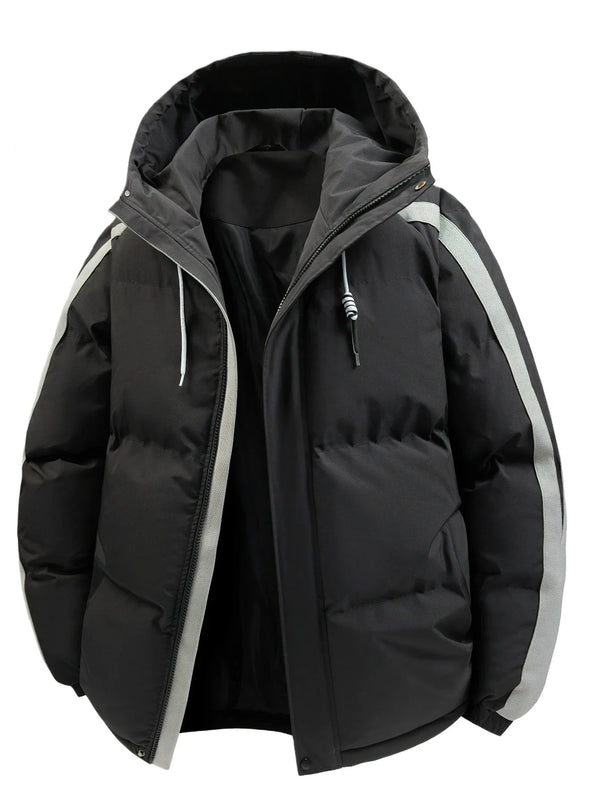 Unisex wintergewatteerde jas met capuchon en strepen