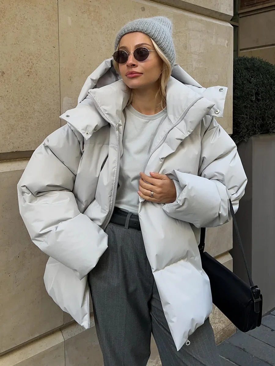 Damen Steppjacke mit Kapuze, kurz, gepolstert, Reißverschluss