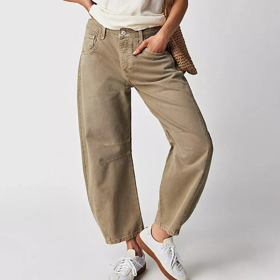 Baggy damesbroek met wijde pijpen - jeansculotte met hoge taille in zwart, khaki en wit