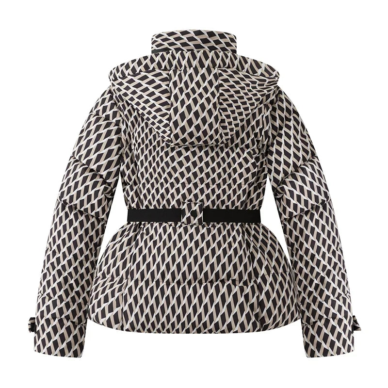 Damen Winter Pufferjacke Glänzend mit Gürtel und Kapuze