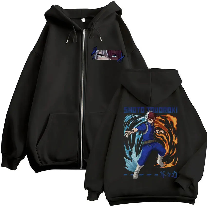 Unisex Reißverschluss Hoodie mit Kapuze & Druckmotiv, lässig