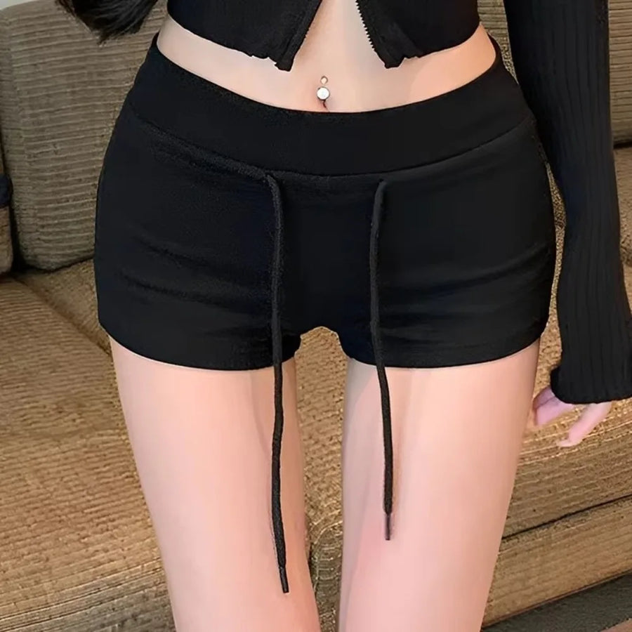 Damen Sport Shorts mit Kordelzug Kurze Hose Schwarz/Grau