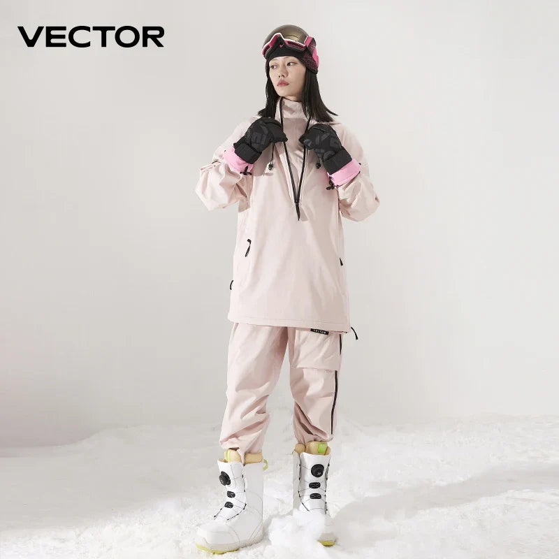 Ski Anorak Jacke mit Kapuze und Half-Zip, Beige