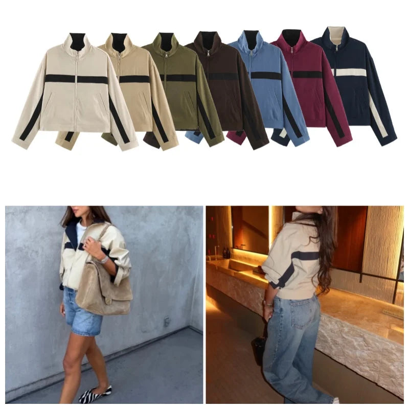 Unisex Trainingsjacke mit Stehkragen und Kontraststreifen – Vielseitige Freizeitjacke