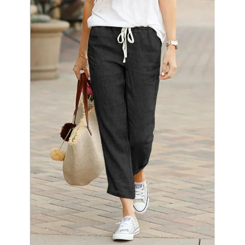 Damen Leichte Hose mit Gummibund & Kordelzug, Cropped-Look