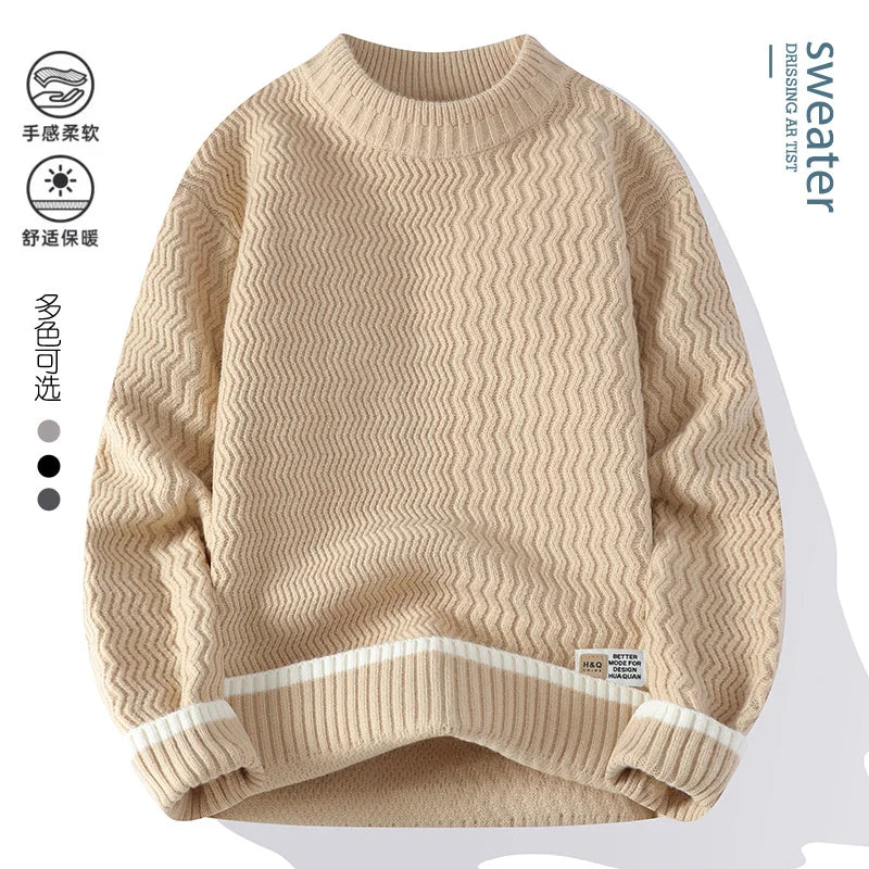 Mockneck-trui voor heren met golvend patroon en contrasterende strepen