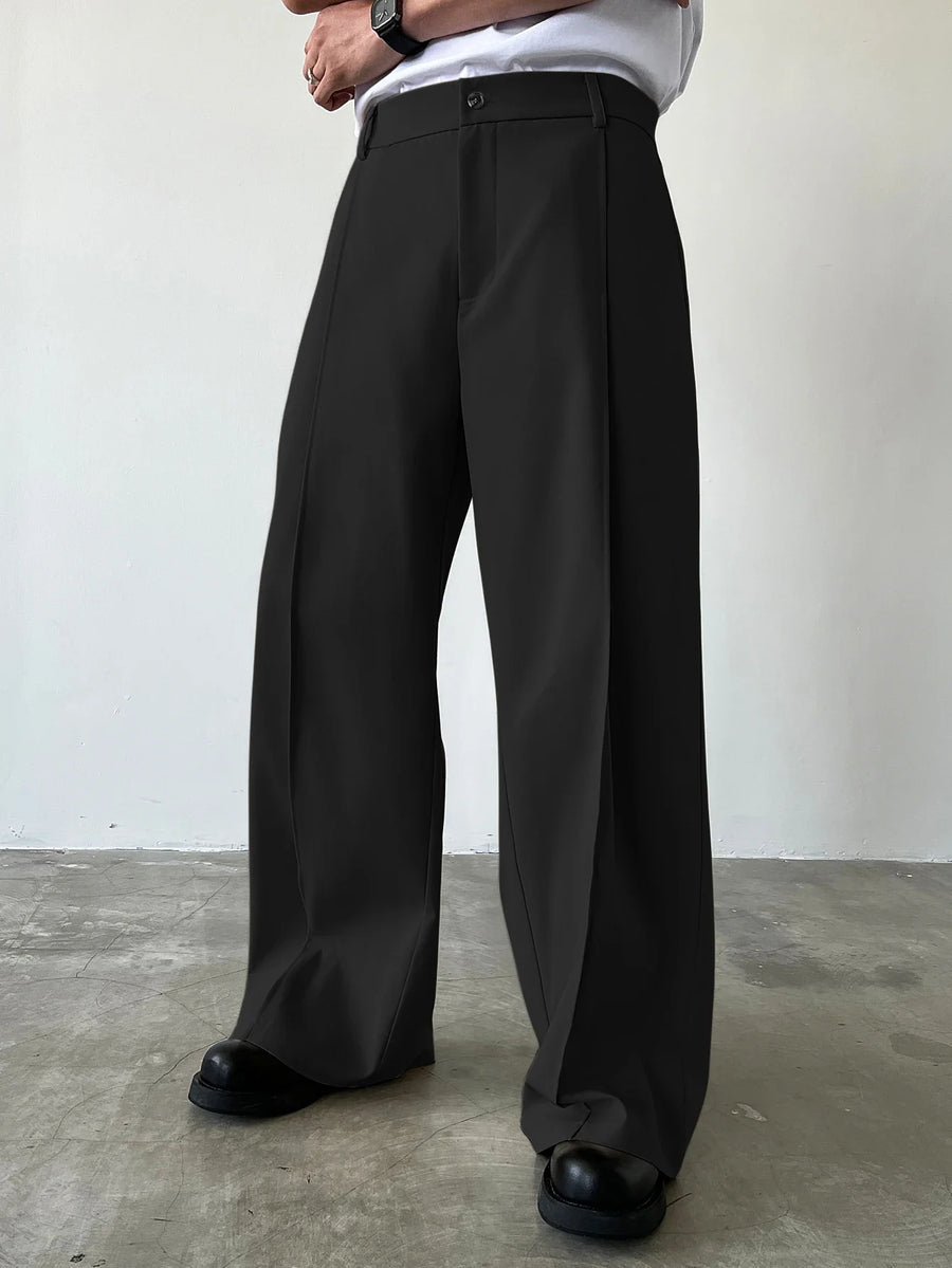 Loose fit pantalon voor heren met wijde pijpen en bandplooien zwart