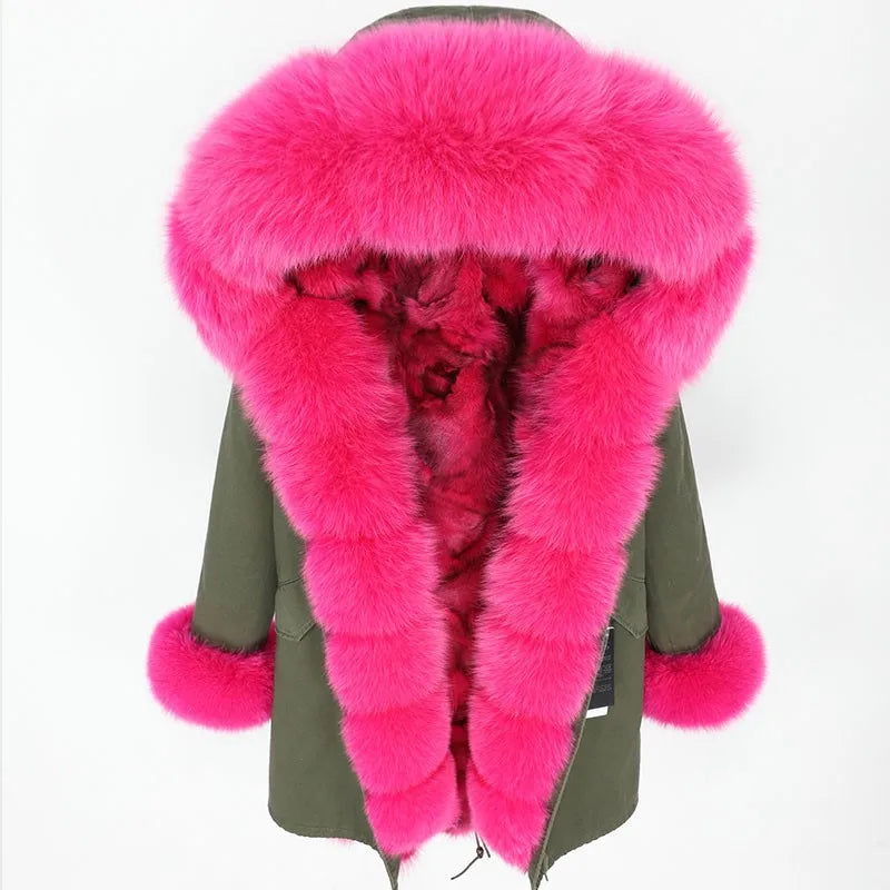 Damen Winterparka mit Kapuze und Plüschfutter, Lange Winterjacke