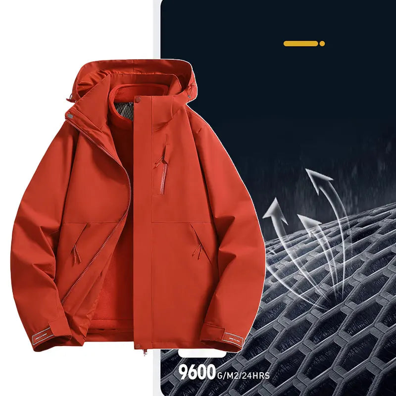 3-in-1 Jacke Unisex Wasserdicht Winddicht Winterjacke mit Fleece-Innenfutter Kapuze