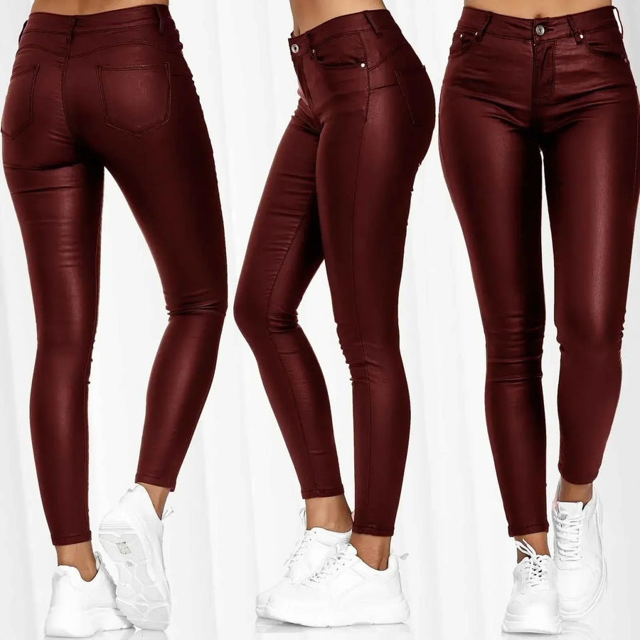 Skinnybroek voor dames in lederlook, zwart, slim fit