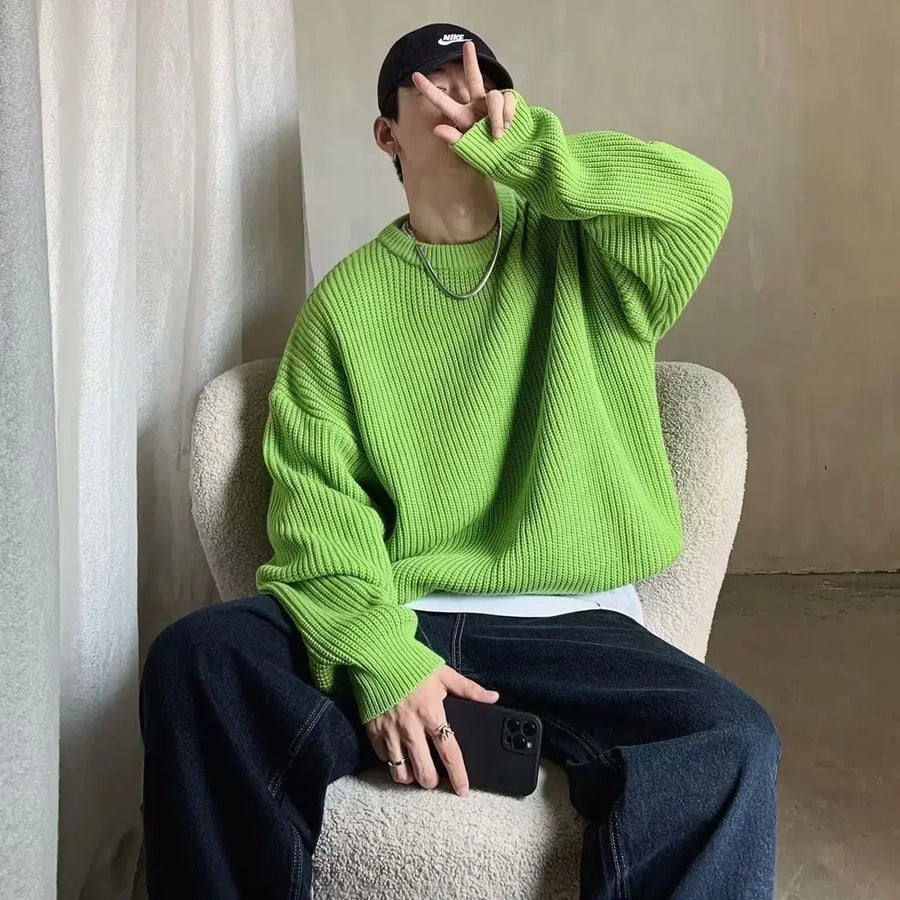 Unisex gebreide trui met ronde hals, grof breisel en oversized pasvorm