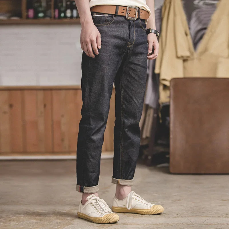 Donkerdenim jeans voor heren, straight fit, met omgeslagen zoom