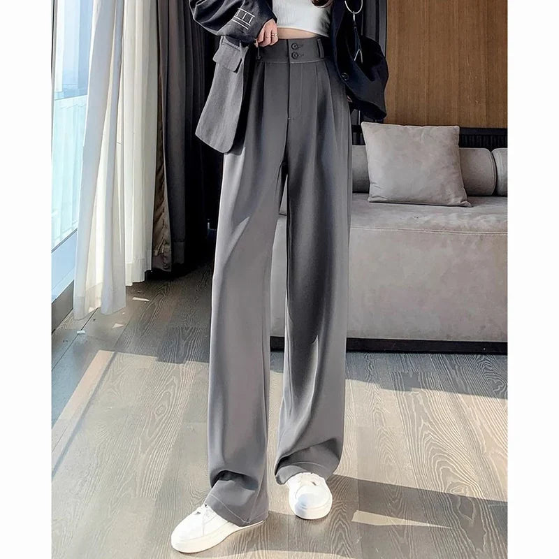 Damen Weite Hose High Waist Bundfalten Business Elegant