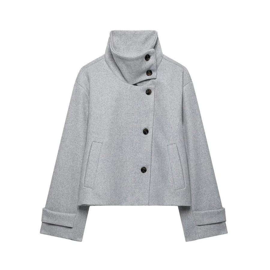Damen Kurzjacke mit Stehkragen und seitlicher Knopfleiste