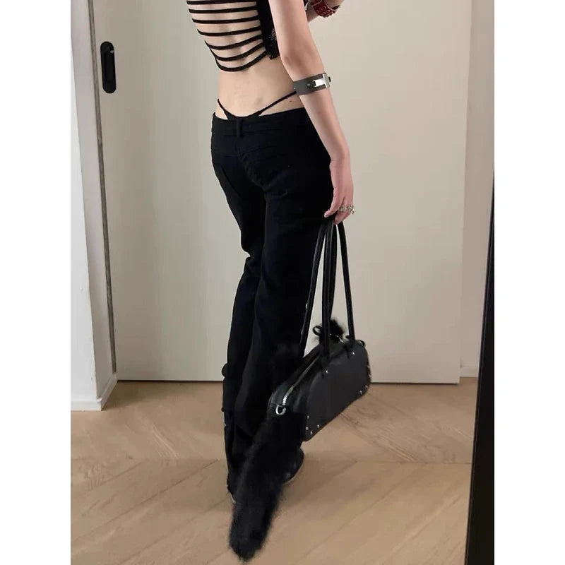Schwarze Damen Bootcut-Hose mit Nietenverzierung
