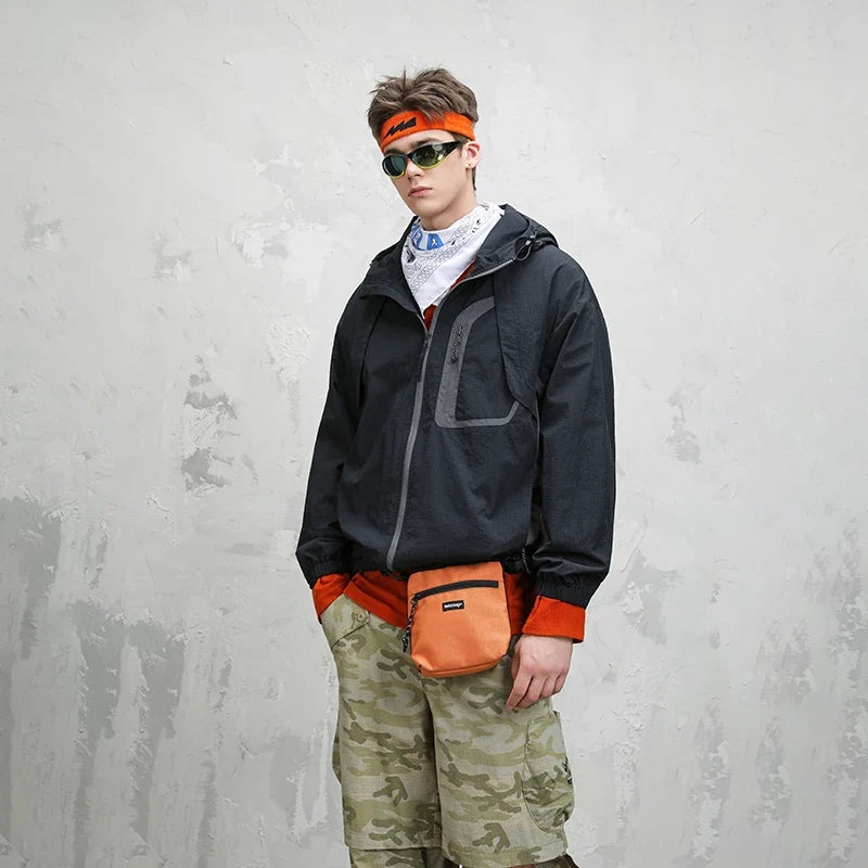 Unisex Leichte Jacke mit Kapuze und Reißverschluss Tasche