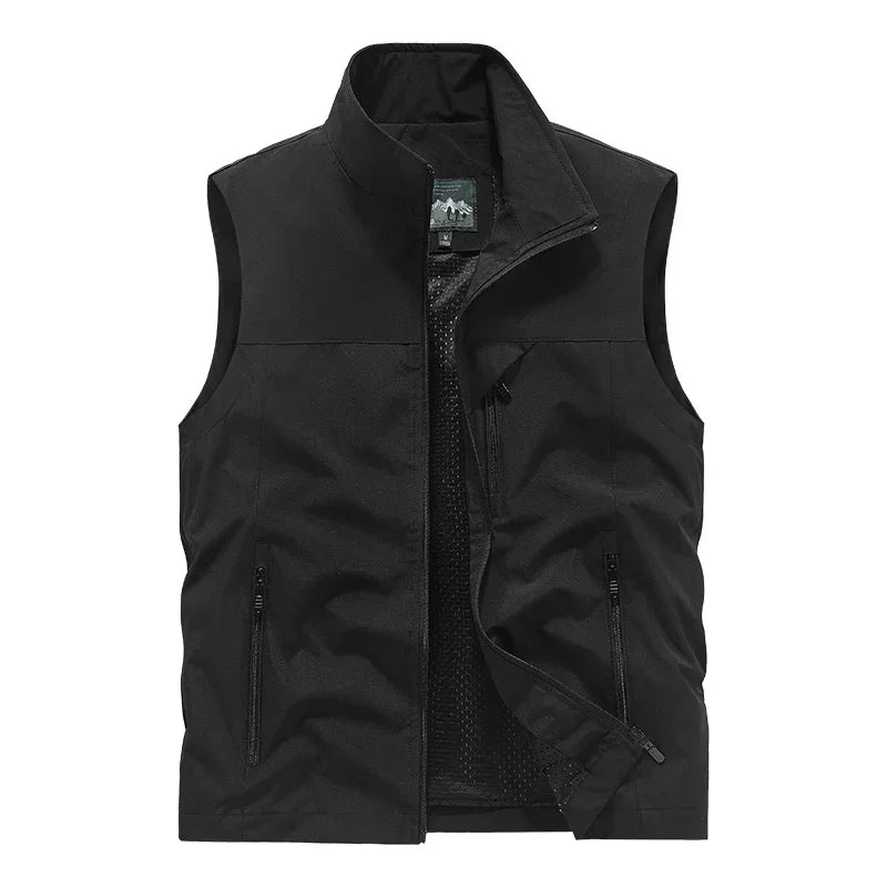 Herren Outdoor Weste mit Stehkragen & Reißverschlusstaschen, leichte Freizeitweste
