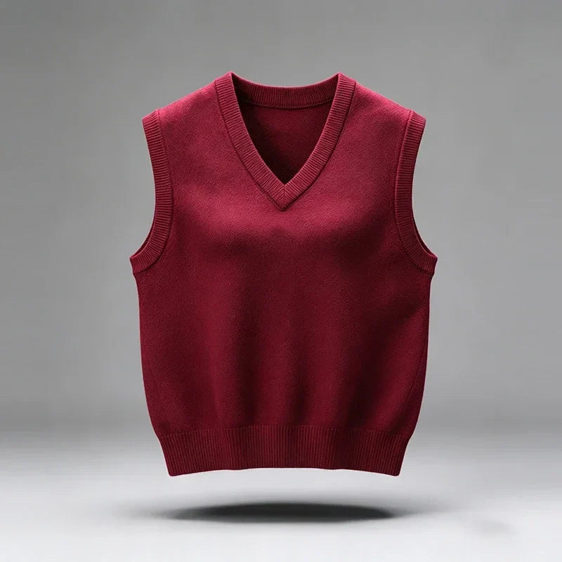 Unisex gebreid vest, V-hals, mouwloze trui, effen kleur