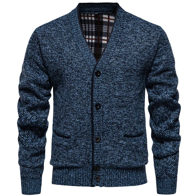 Herenvest met V-hals, knoopsluiting, fijn gebreid