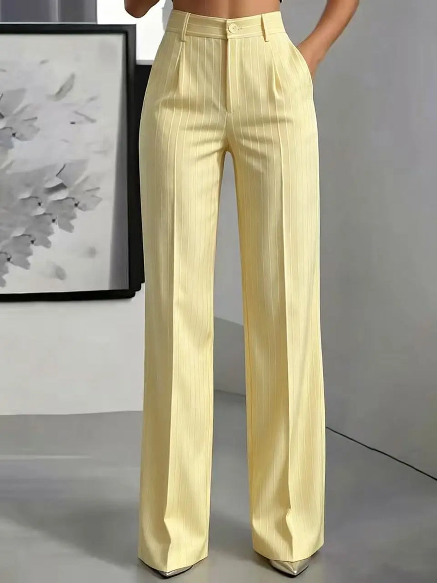 Damen Marlenehose mit weitem Bein & hoher Taille, gestreift