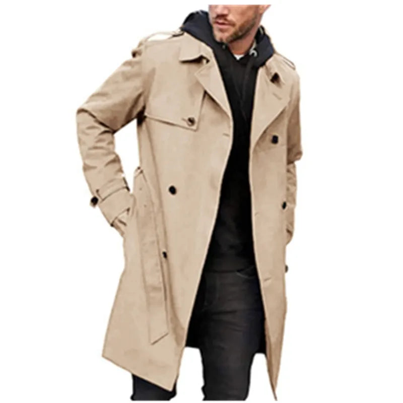 Herren Trenchcoat Zweireihig Klassischer Mantel mit Gürtel