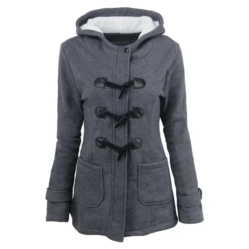 Damen Jacke mit Kapuze Knebelverschluss & Futter