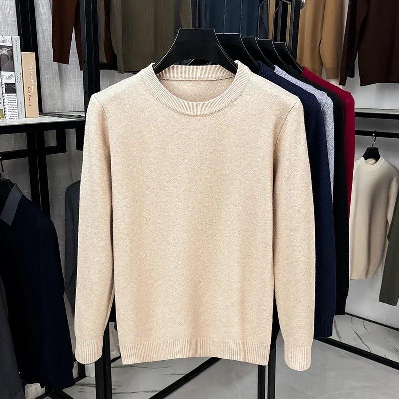 Unisex pullover met lange mouwen, ronde hals, fijngebreid, beige