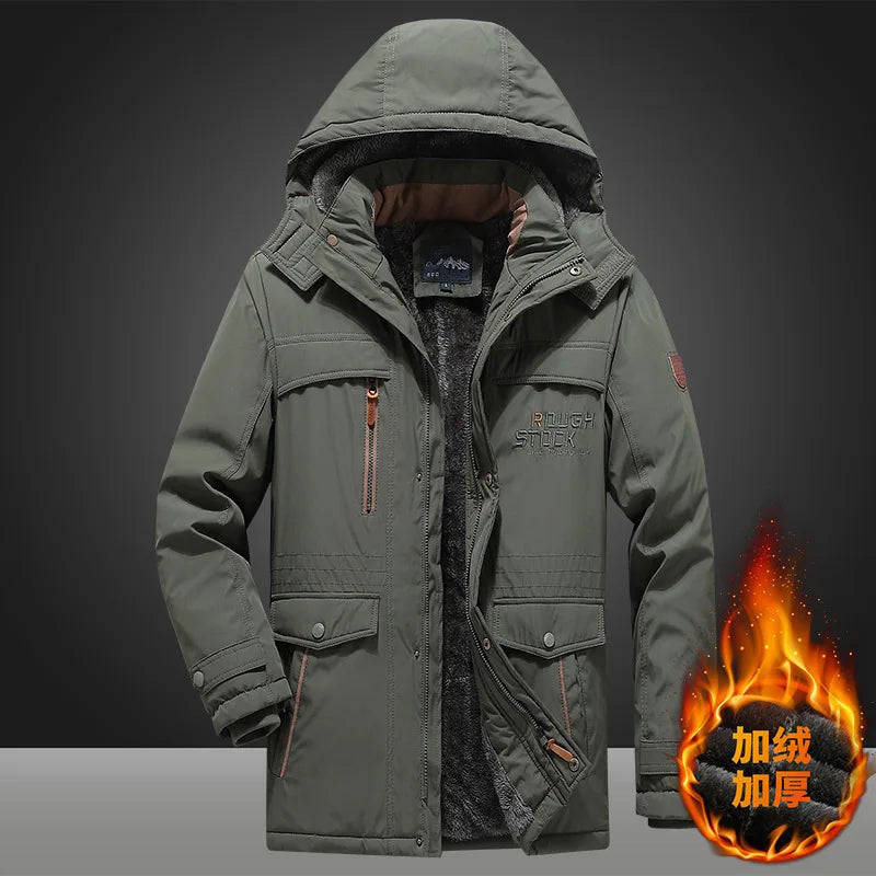 Herren Winterjacke mit Kapuze Gefüttert Mehreren Taschen