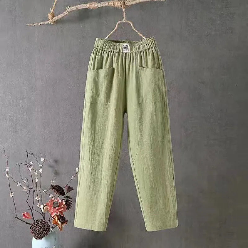 Damen Leichte Hose mit Gummizug und Taschen – Bequeme Sommerhose