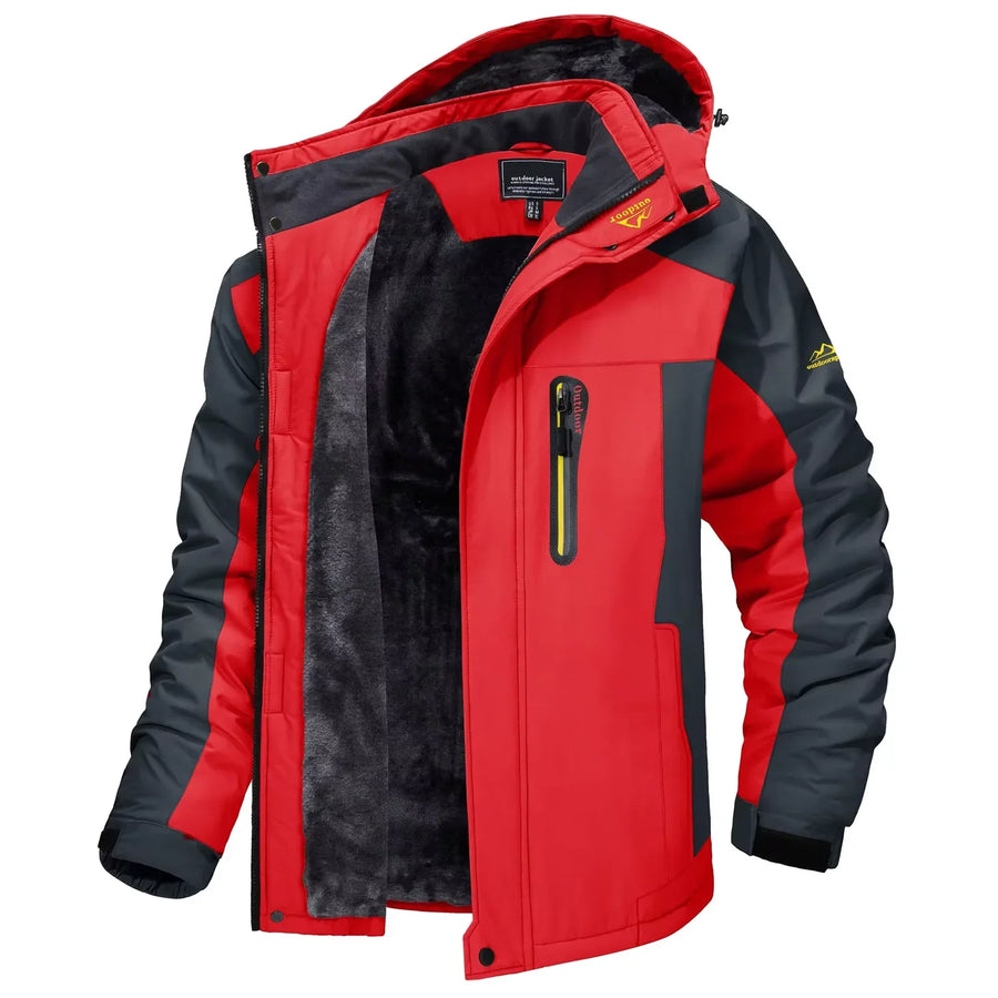 Herren Winterjacke mit Kapuze und Plüschfutter - Warme Outdoor-Jacke in Camouflage-Muster
