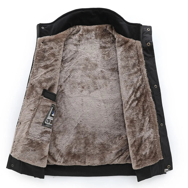 Herenbodywarmer met pluche voering, knoopsluiting en V-hals, olijfgroen