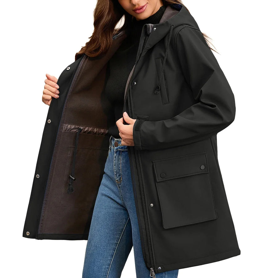 Damen Regenjacke mit Kapuze und Pattentaschen – Wasserabweisender Parka für Frauen