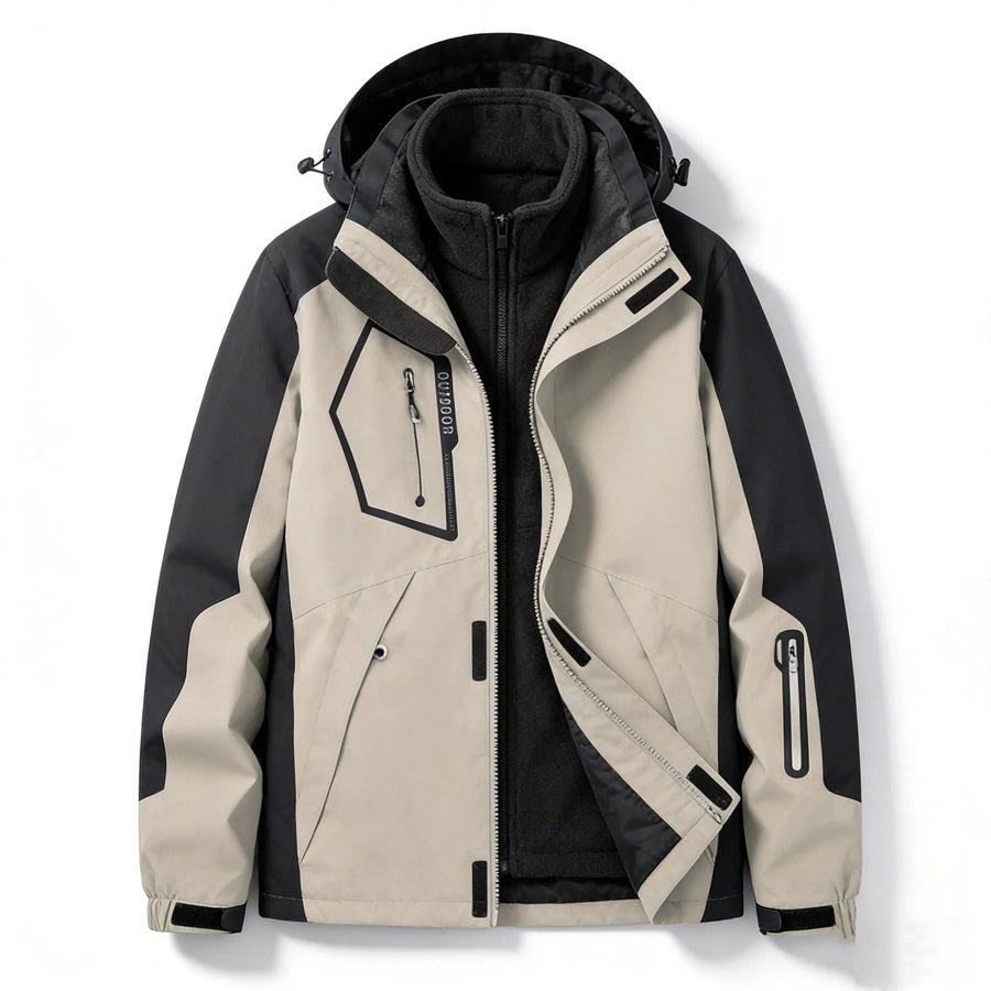 Unisex Outdoor Jacke 3-in-1, Wasserdicht mit Kapuze, Mehrere Taschen, Funktionsjacke