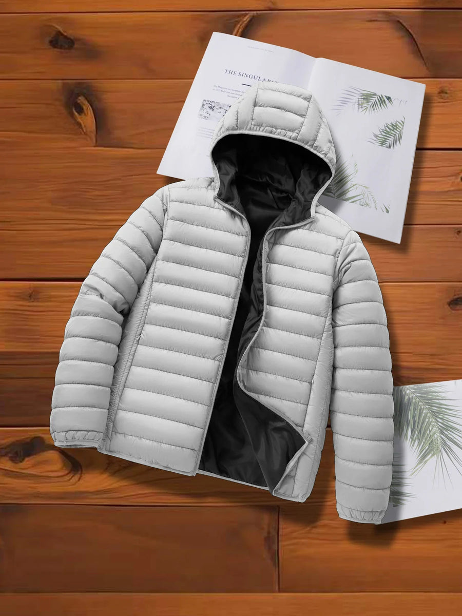 Gepolsterte Leichte Steppjacke mit Kapuze und Reißverschluss, gefüttert